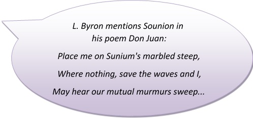 Oval Callout: L. Byron mentions Sounion in his poem Don Juan: Place me on Sunium's marbled steep, Where nothing, save the waves and I, May hear our mutual murmurs sweep... 